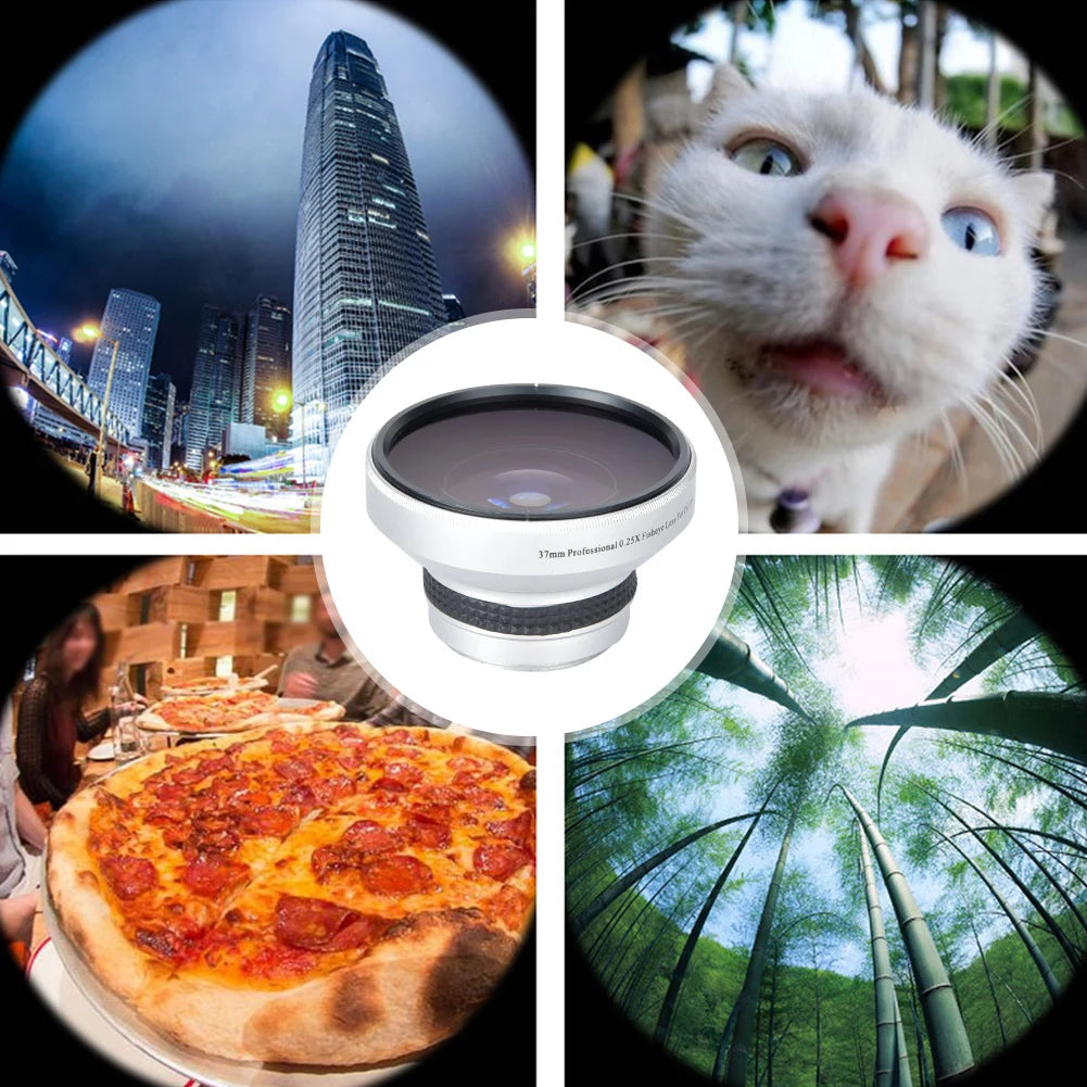 Fisheye Lens Silver Waterproof 37mm 0.25X Fisheye Lens Camera Lenses Strong Applicability for Photographer Camera Accessories