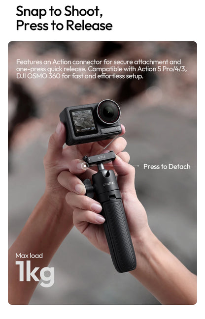 Ulanzi MT66 ClipMate Tripod With Action Connector 3-in-1 Backpack Clip Selfie Stick Tripod For DJI Action 5 Pro/4/3 Vlog Travel