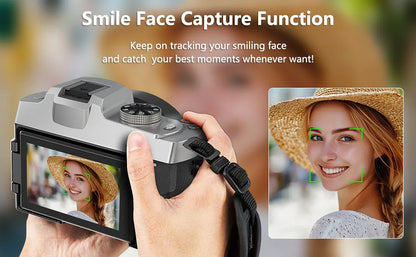 6K Digital Camera for Photography and Video Autofocus Anti-Shake 84MP YouTube Vlogging Camera 3'' 180° Flip Screen with Flash