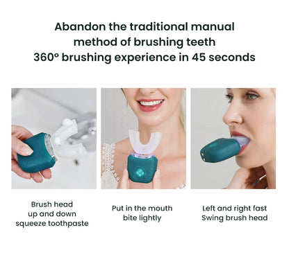 Electric U-Shaped Toothbrush for Adults - Soft-Bristles Teeth Whitening Kit, Oral Care with Auto-Timing & 360° Gum Protection