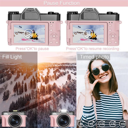 4K Digital Camera for Photography 48MP WiFi Auto Focus Livestream Video Camera 16X Digital Zoom YouTube Vlog Camera Flip Screen