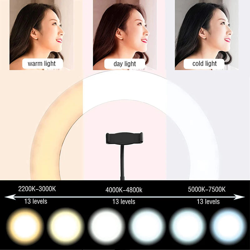 12 inch LED Ring light Photography Lighting Phone Ringlight With Tripod Stand USB Round Fill Lamp for Youtube Phone Video Live