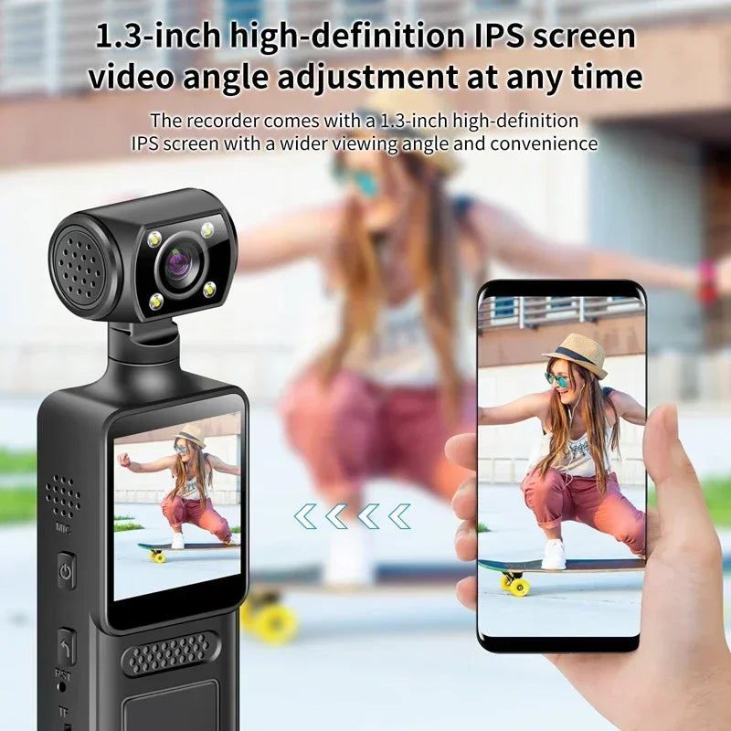 Lenovo 2026New Handheld Pocket 8K HD Camera 180 ° Rotating Mini Portable Camera Wearable Night Vision Outdoor Sports Camera