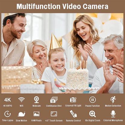 4K Professional Video Cameras for Photography 64MP Ultra HD 18X Digital Zoom Camcorder WIFI YouTube Live Streaming Vlog Recorder
