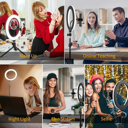 10 Inch LED Ring Light Photography Lighting Phone Ringlight With Tripod Stand Round Fill Lamp For Phone Live Video Selfie Lamp