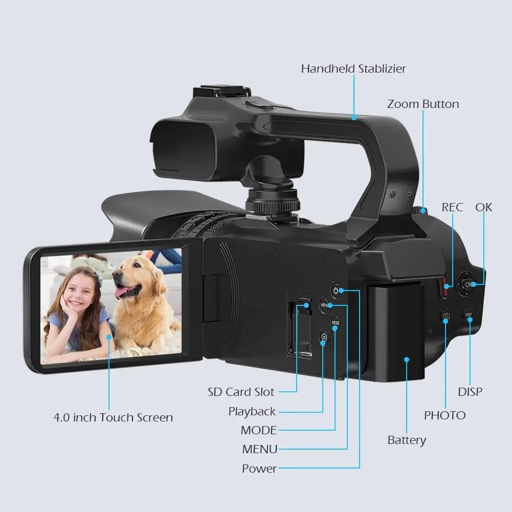 4K HD Video Cameras for Photography 64MP WiFi Livestream Webcam Camcorder 18X Digital Zoom Vlog Recording Camera for YouTube
