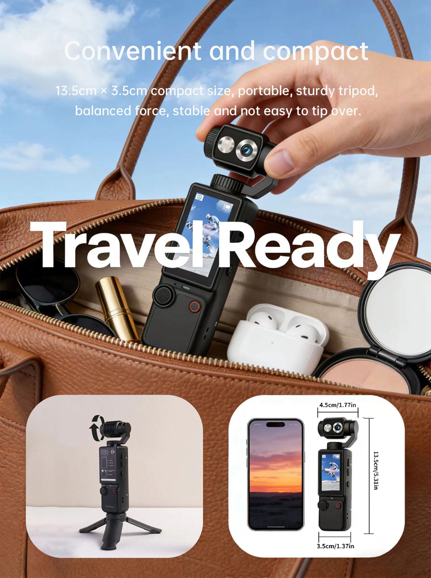 4K Vloging camera touch screen portable pocket action camera180° lens flip hand-held stabilizer fill light sports video cameras