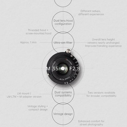 7artisans 35mm F2.8 Full Frame Manual Focus Prime Camera Lens compatible with Leica LM LM-L mount