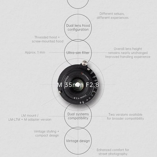 7artisans 35mm F2.8 Full Frame Manual Focus Prime Camera Lens compatible with Leica LM LM-L mount