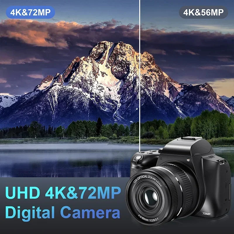 Digital Camera 4K 72MP 12X Optical Zoom UHD Professional photography Flash light Auto-Focus WIFI for INS Youtube Webcast