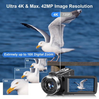 4K Digital Video 18X Digital Zoom 42MP 2 in1 Photo Video Camcorder 3.0 inch Rotatable Screen High Definition Camera DV Cameras