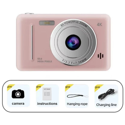 4k Digital Camera IPS HD 50MP CCD Camera 2.4" Autofocus Vlogging Student Camcorder 8X Dual Cam and LED Flash Video Photo Filming
