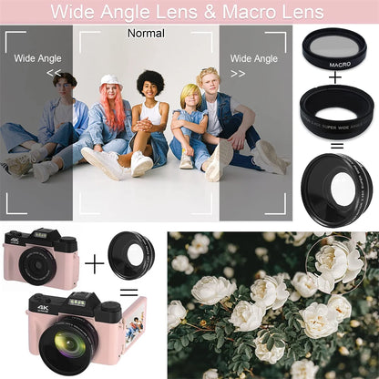 4K Digital Camera for Photography 48MP WiFi Auto Focus Livestream Video Camera 16X Digital Zoom YouTube Vlog Camera Flip Screen