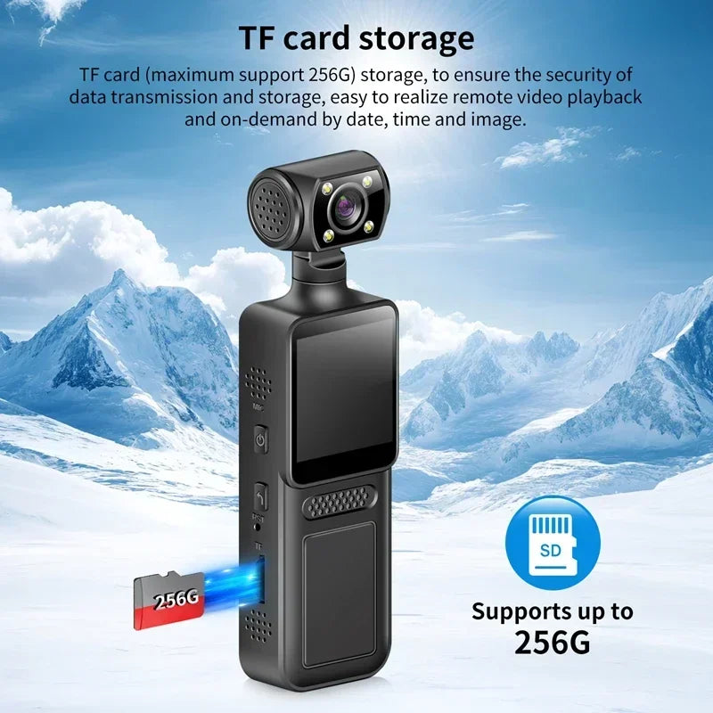 Lenovo 2026New Handheld Pocket 8K HD Camera 180 ° Rotating Mini Portable Camera Wearable Night Vision Outdoor Sports Camera
