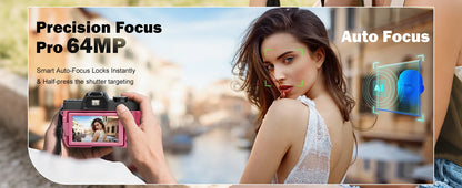 Professional Digital Camera 64MP&8K Video/Vlog Photography for Girls with App Control AF Focus Travel Camera Beginners Gifts