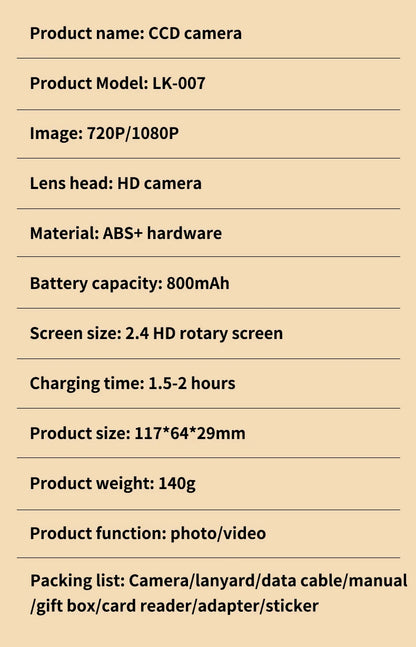 Digital Camera 4K 48MP Photography Camera Video Camcorder Rechargeable Cameras 2.4 inch Screen Camcorder for Kid Adult Beginners
