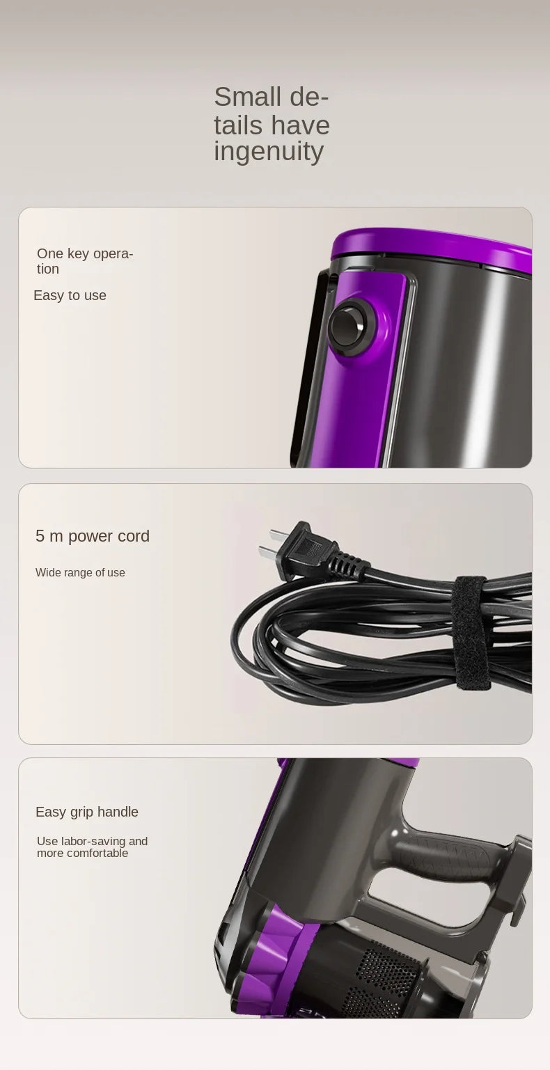 600W Portable Corded Handheld Vacuum Cleaner 18KPa Powerful Low Noise 48dB 4-in-1 Lightweight Stick Design for Household Use