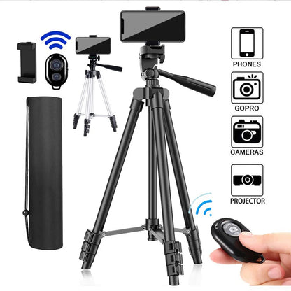 64”Phone & Camera Tripod with Remote and Phone Holder, Sturdy & Stable Height Adjustable Multi-Angle Shot Selfie Stick Tripod
