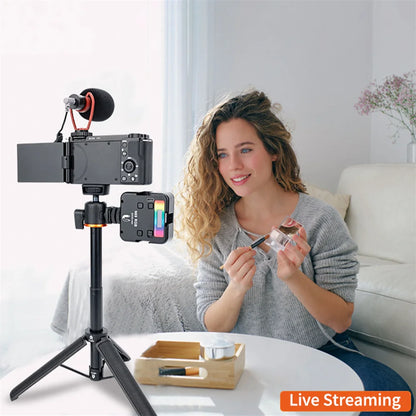VRIG TP-06 4 Sections Camera Phone Tripod w 360 BallHead Cold Shoe Selfie Stick Tripod Stand for iPhone 15 14 13 12 Phone Camera