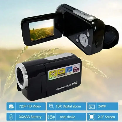 Mini Video DV Camcorder, 16MP 2 Inch LCD Digital Camera with LED Flash, Handheld Portable Home Outdoor Video Recorder Gift