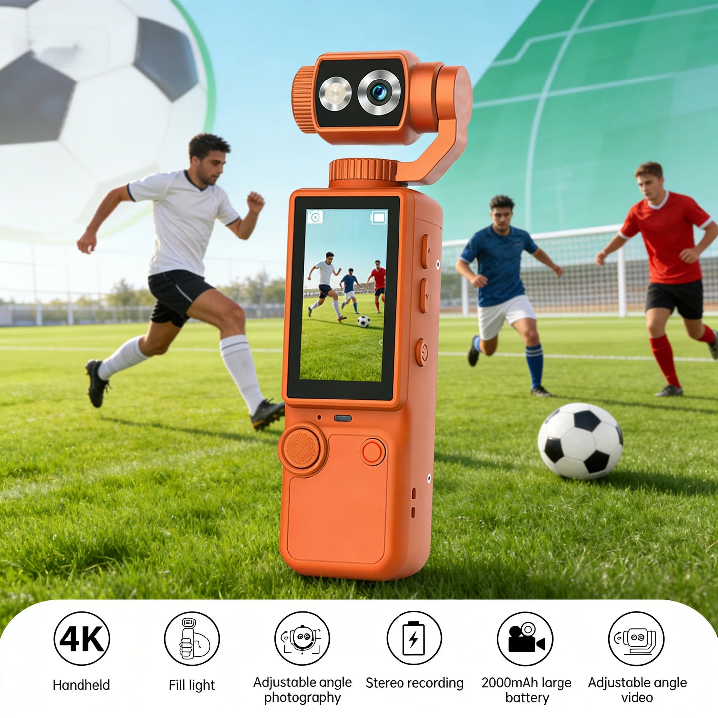 4K Vloging camera touch screen portable pocket action camera180° lens flip hand-held stabilizer fill light sports video cameras