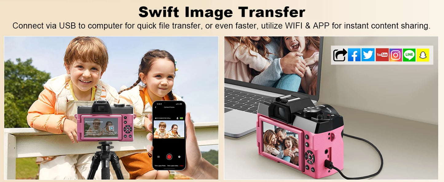 Professional Digital Camera 64MP&8K Video/Vlog Photography for Girls with App Control AF Focus Travel Camera Beginners Gifts
