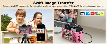 Professional Digital Camera 64MP&8K Video/Vlog Photography for Girls with App Control AF Focus Travel Camera Beginners Gifts