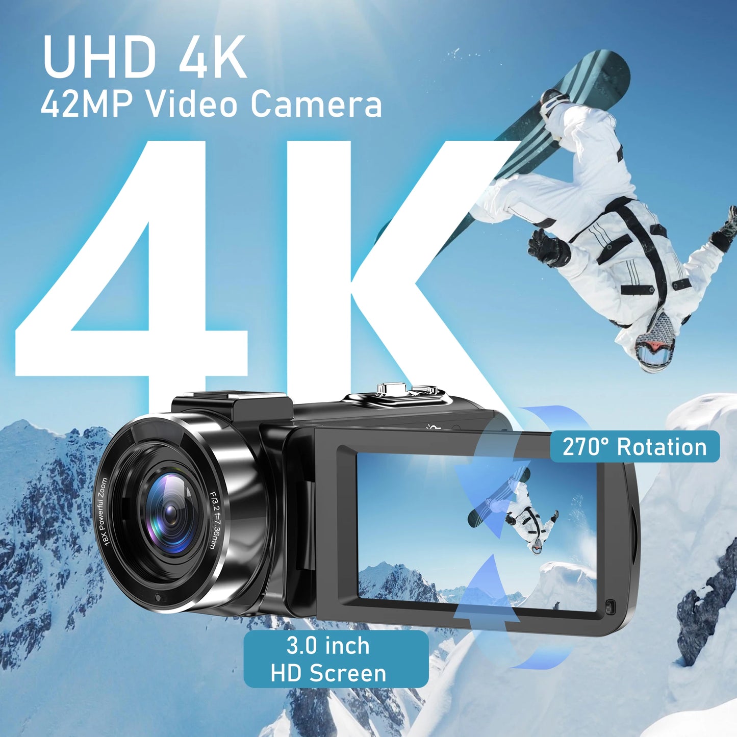 4K Digital Video 18X Digital Zoom 42MP 2 in1 Photo Video Camcorder 3.0 inch Rotatable Screen High Definition Camera DV Cameras