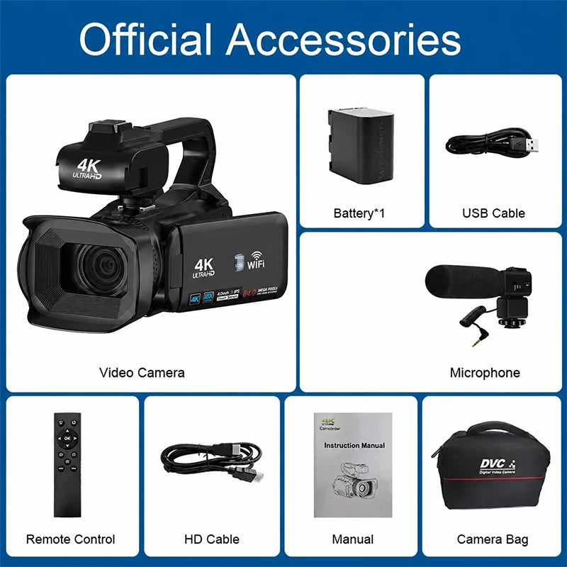4K HD Video Cameras for Photography 64MP WiFi Livestream Webcam Camcorder 18X Digital Zoom Vlog Recording Camera for YouTube