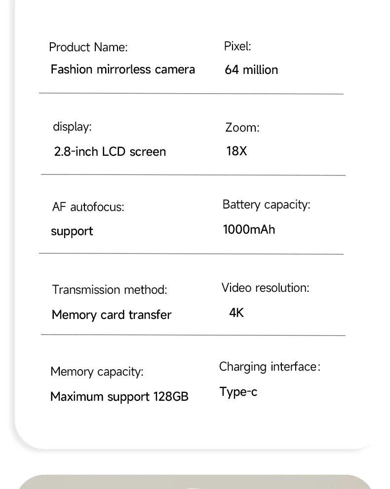 Digital Camera 4K 64MP HD 18X Zoom Autofocus Retro Compact Digital Camera with 2.8 Inch Screen for Travel Photography Vlogging