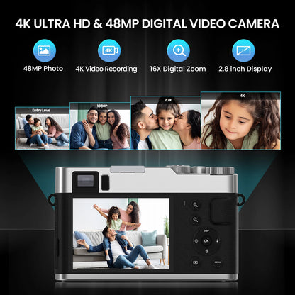9PC 4K Digital Camera, 48MP Vlog , 16X Zoom, Auto Focus, 2.8'' Screen Photography Travel Selfie Household Professional Camera.