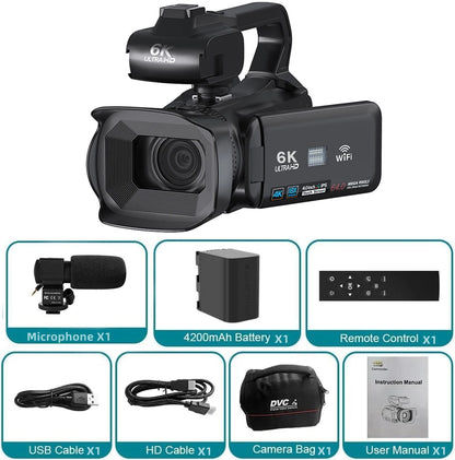 4K Professional Video Cameras for Photography 64MP Ultra HD 18X Digital Zoom Camcorder WIFI YouTube Live Streaming Vlog Recorder