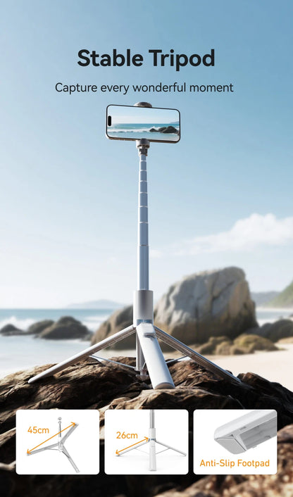 TELESIN Auto-Opening Tripod Selfie Stick with Remote Control Automatically Unfold Tripod Ground 1.7m Clamp-on Tripod for Phones