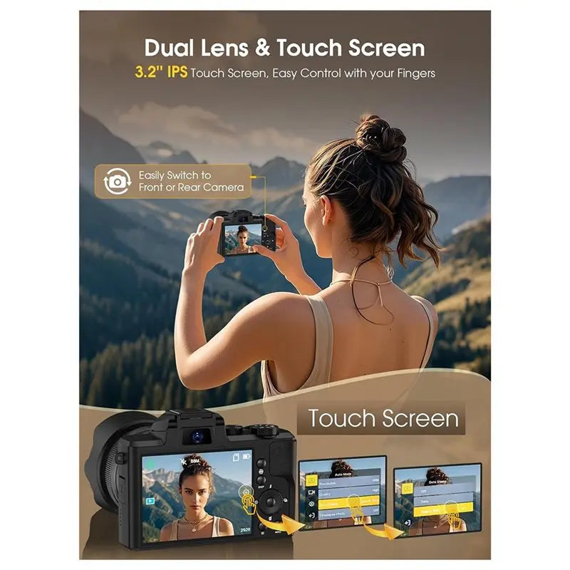 ABUO-Digital Camera 8K, 88MP Autofocus Photography Camera With Wifi& Touch Screen, 16X Zoom Vlog Recording Functionality