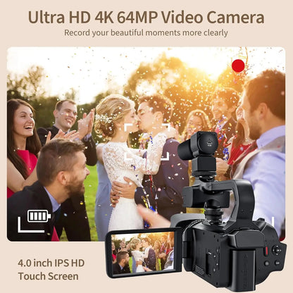 64MP 4K Camcorder 4.0 Inch 270° Rotate Touch Screen 18X 4K UHD Professional Digital Video Camera Youtube Livestream Wifi Webcam