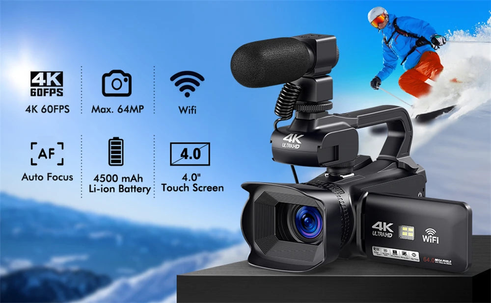 4K Professional Video Cameras for Photography 64MP Ultra HD 18X Digital Zoom Camcorder WIFI YouTube Live Streaming Vlog Recorder