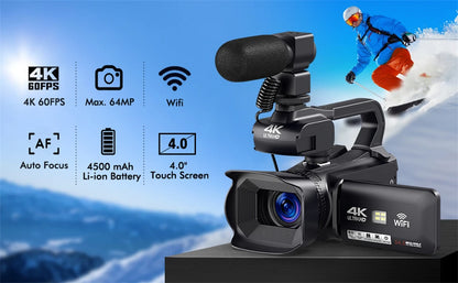 4K Professional Video Cameras for Photography 64MP Ultra HD 18X Digital Zoom Camcorder WIFI YouTube Live Streaming Vlog Recorder