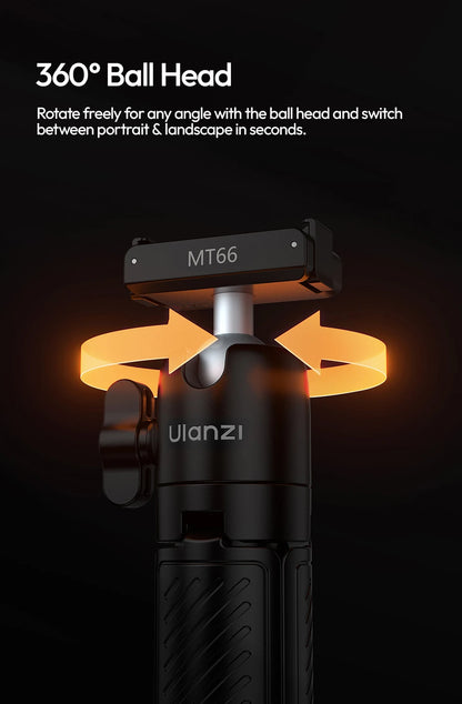 Ulanzi MT66 ClipMate Tripod With Action Connector 3-in-1 Backpack Clip Selfie Stick Tripod For DJI Action 5 Pro/4/3 Vlog Travel