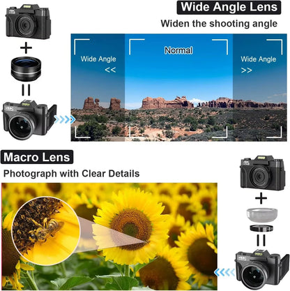 4K Compact Digital Photography Camera 16X 48MP Electronic Image Stabilization vlog Tiktok Ins Youtube Camcorder 3" Flip Screen