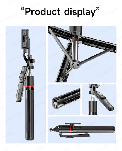 F16 Selfie Stick Tripod with 1708mm Long 8-Section Pole, Bluetooth Remote, 360° Rotation, 1/4 Interface, for Phone Camera Vlog