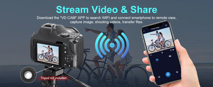 4K Digital Camera Professional photography 12X Optical Zoom 72MP Auto-Focus WIFI Flash Light For Tiktok Ins Youtube Webcast