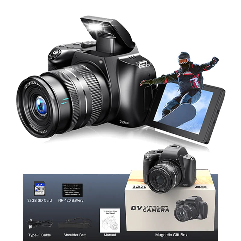 4K Digital Camera Professional photography 12X Optical Zoom 72MP Auto-Focus WIFI Flash Light For Tiktok Ins Youtube Webcast