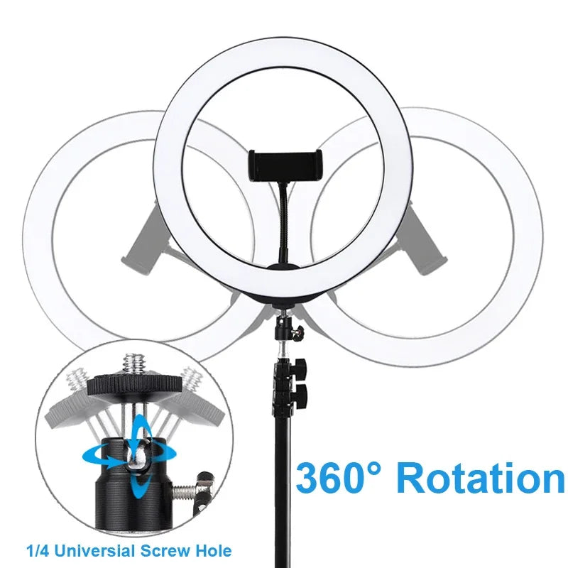 LED Selfie Ring Light 12 Inch Desktop Video YouTube Lamp Tripod Stand Dimmable RGB Photography Light Remote Control Soft Light