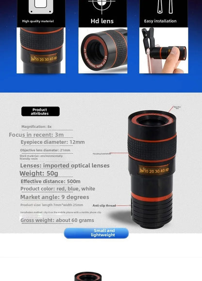 Telephoto Phone Lens Camera Universal Zoom Iens Highdefinition Focusing Effect Photography Large Light Transmission High Colour