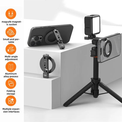 VRIG Magnetic Phone Holder Stand MagSafe Cold Shoe Tripod Mount w 1/4 Screw for iPhone Android Phone Desktop Live Streaming Vlog