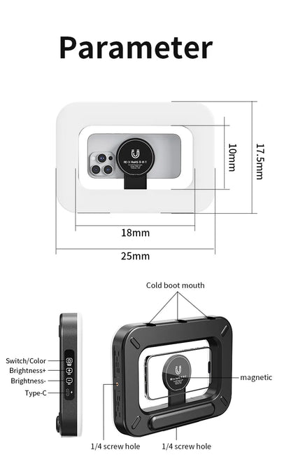 RGB Magnetic Handheld Ring Fill Light - Rechargeable for Phone Live Streaming, Photography, Desktop & Camera Cage Selfie Lightin