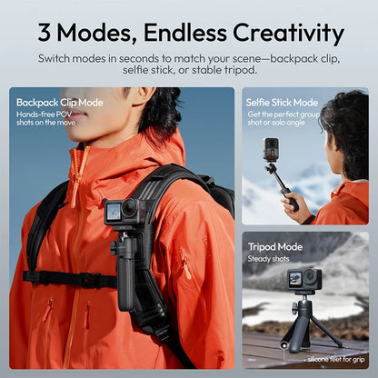 Ulanzi MT66 ClipMate Tripod With Action Connector 3-in-1 Backpack Clip Selfie Stick Tripod For DJI Action 5 Pro/4/3 Vlog Travel