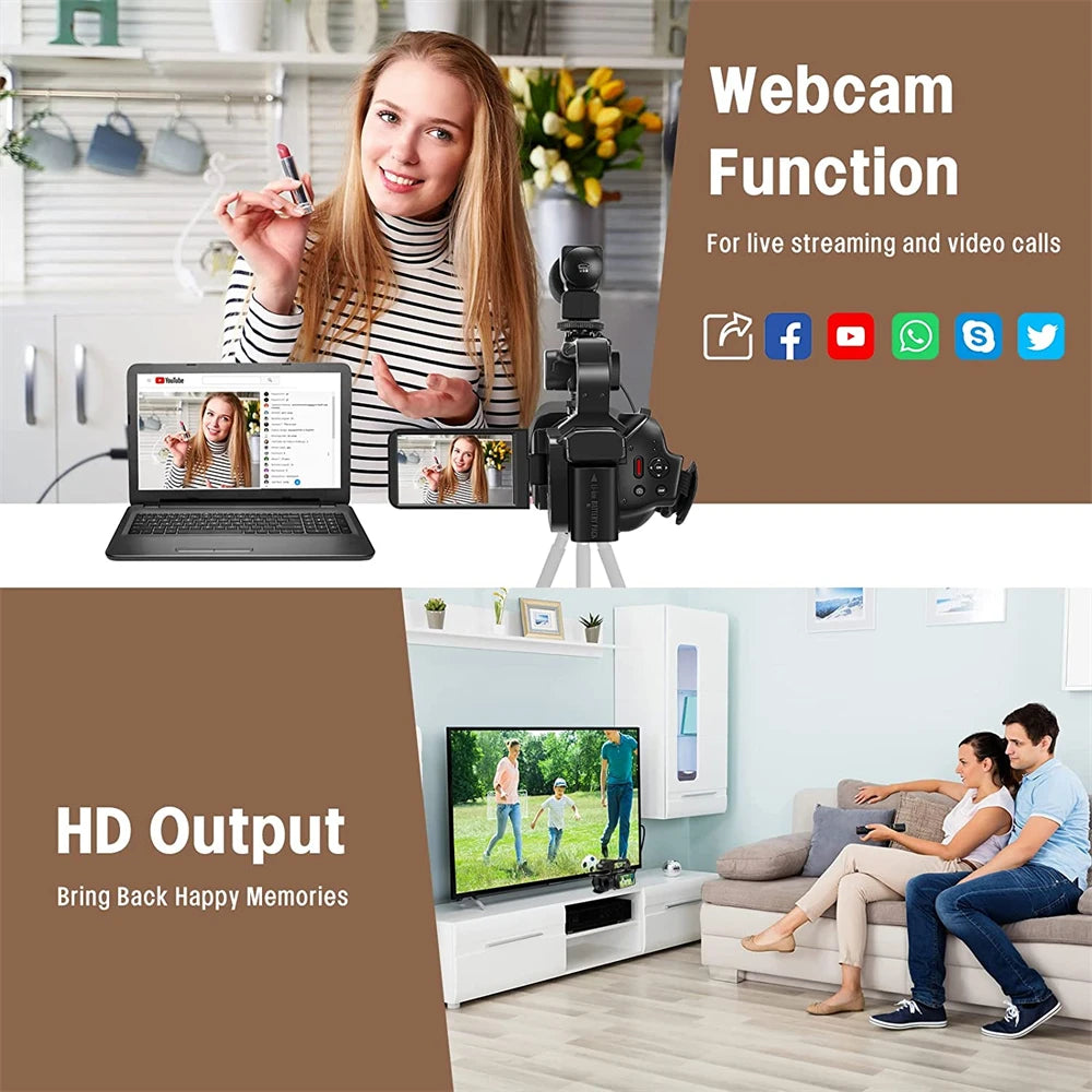 4K Professional Video Cameras for Photography 64MP Ultra HD 18X Digital Zoom Camcorder WIFI YouTube Live Streaming Vlog Recorder