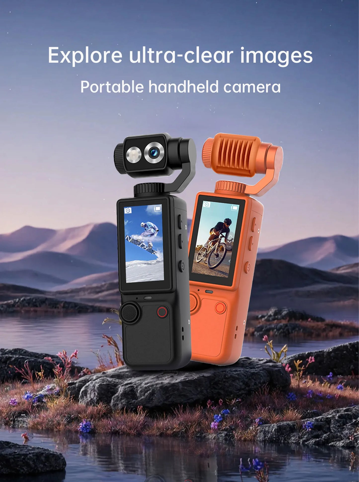 4K Vloging camera touch screen portable pocket action camera180° lens flip hand-held stabilizer fill light sports video cameras