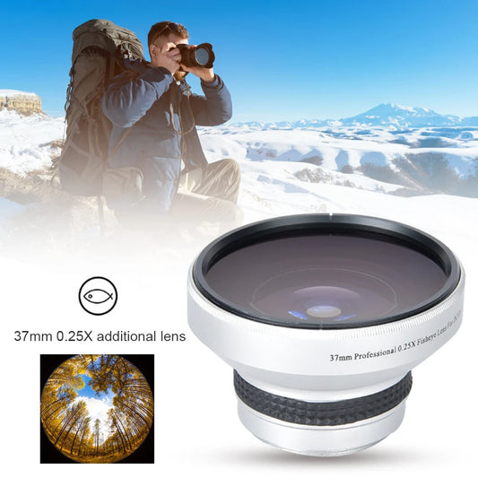 Fisheye Lens Silver Waterproof 37mm 0.25X Fisheye Lens Camera Lenses Strong Applicability for Photographer Camera Accessories